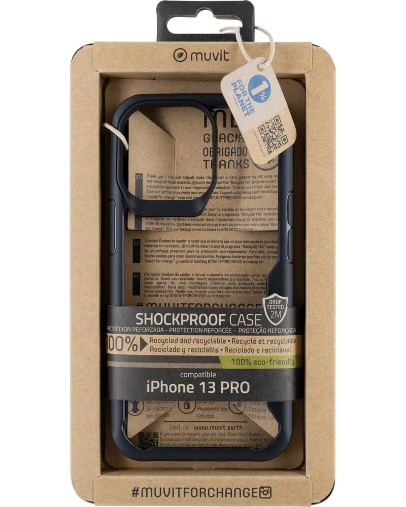 MUVIT Funda shockproof 2m para apple iphone 13 pro transparente - negra