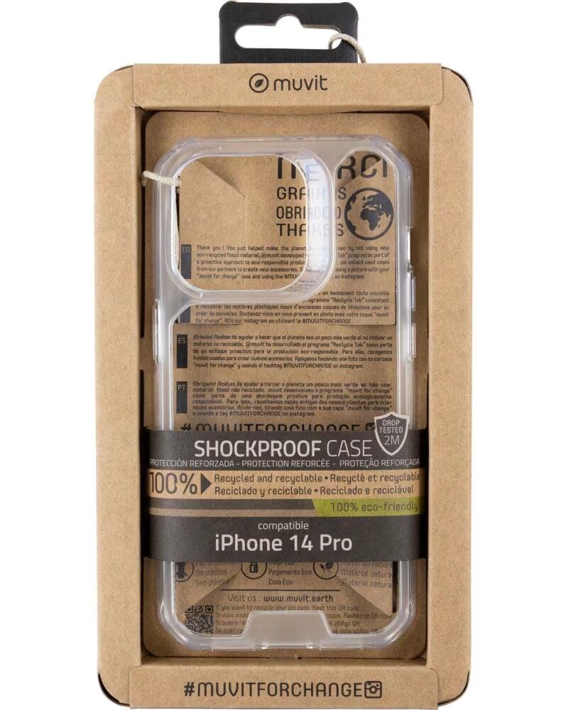 MUVIT Funda shockproof 2m para apple iphone 14 pro transparente