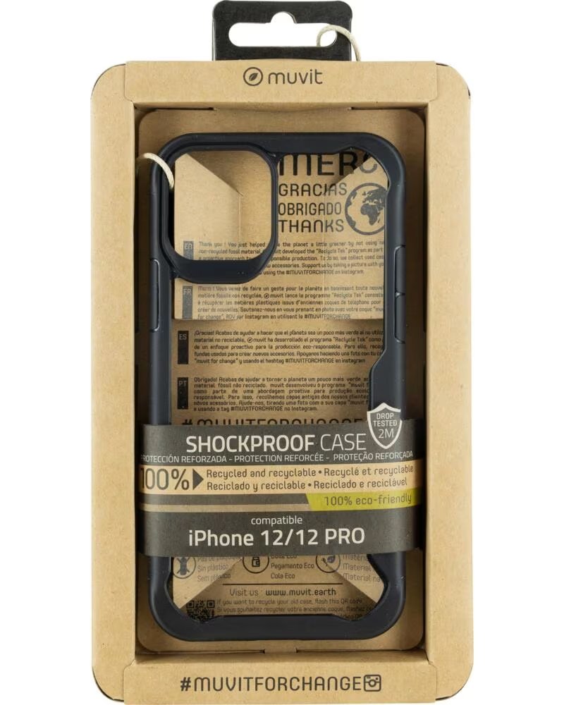 MUVIT Funda shockproof 2m para apple iphone 12 - 12 pro transparente - negra