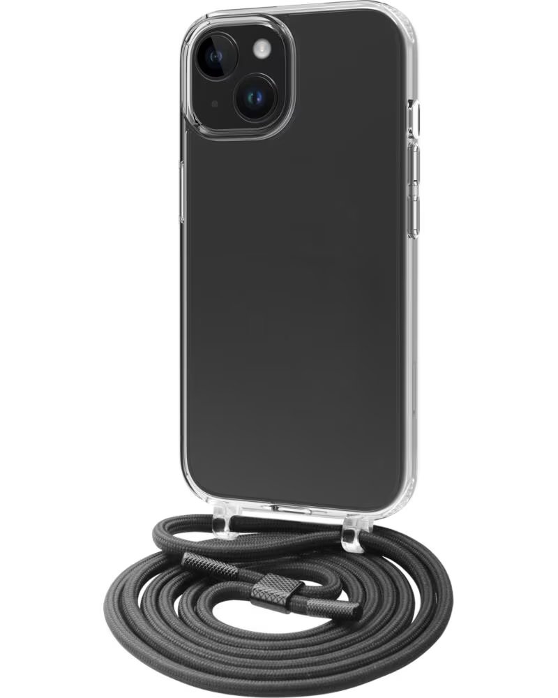MUVIT Funda recycletek para apple iphone 15 plus transparente colgante negro
