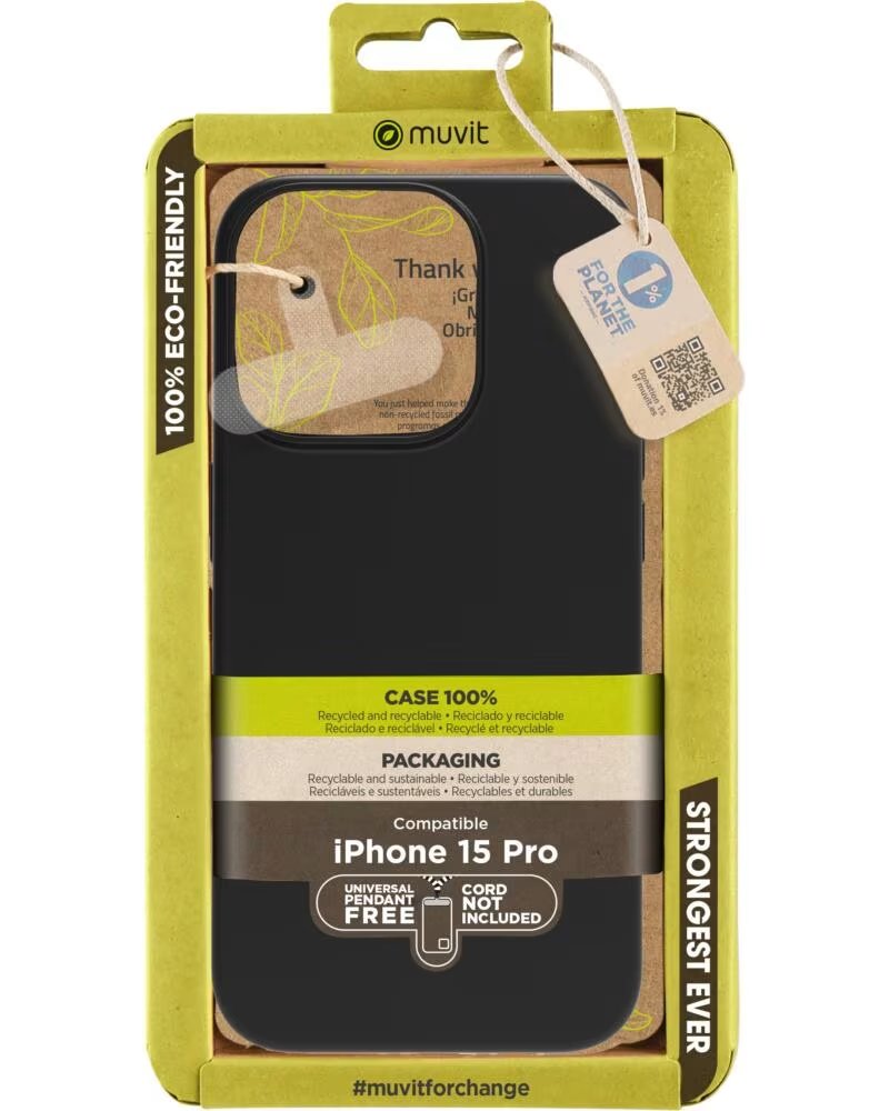 MUVIT Funda recycletek para apple iphone 15 pro negra