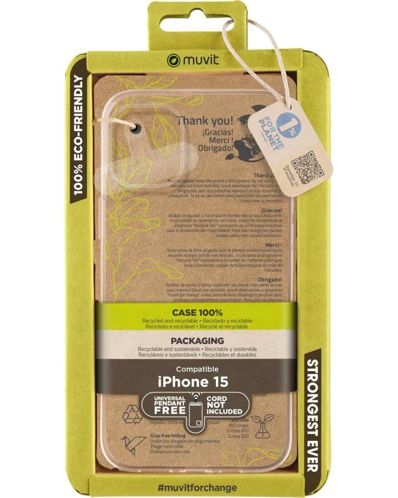 MUVIT Funda recycletek para apple iphone 15 transparente