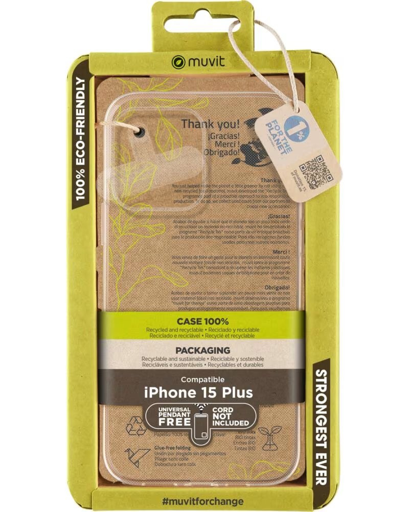 MUVIT Funda recycletek para apple iphone 15 plus transparente
