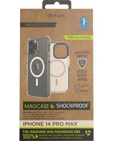 MUVIT Funda recycletek magsafe shockproof 3m para apple iphone 14 pro max transparente - negra