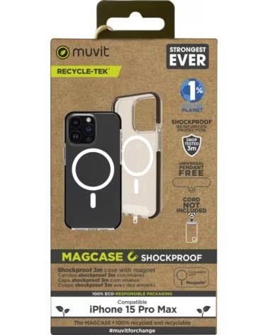 MUVIT Funda recycletek magsafe shockproof 3m para apple iphone 15 pro max transparente - negra