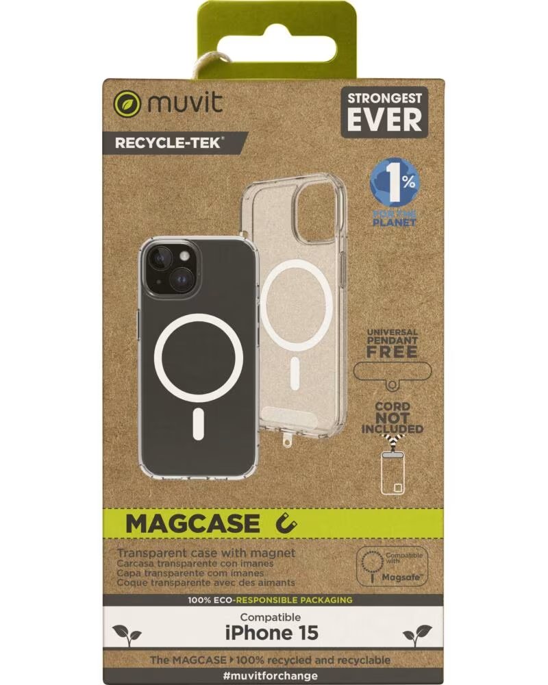 MUVIT Funda recycletek magsafe para apple iphone 15 transparente