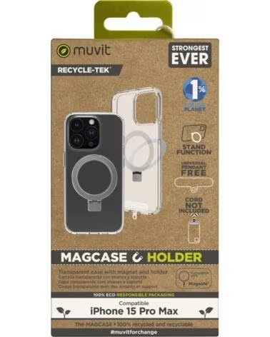 MUVIT Funda recycletek magsafe soporte para iphone 15 pro max transparente