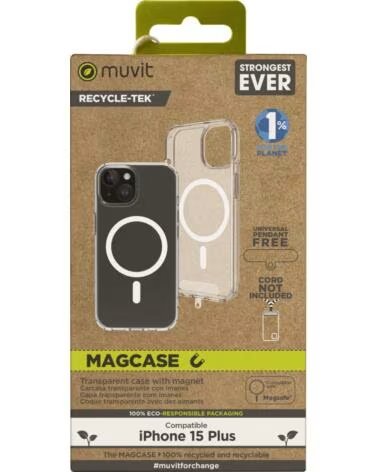 MUVIT Funda recycletek magsafe para apple iphone 15 plus transparente