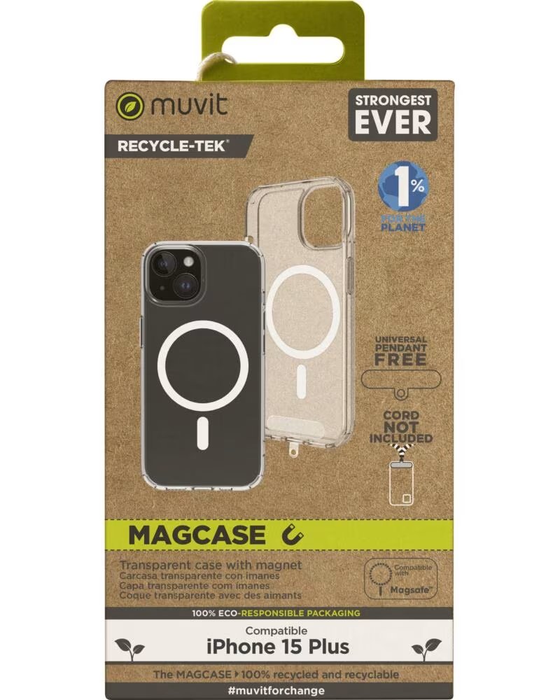 MUVIT Funda recycletek magsafe para apple iphone 15 plus transparente