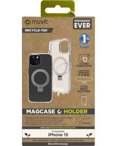 MUVIT Funda recycletek magsafe soporte para iphone 15 transparente