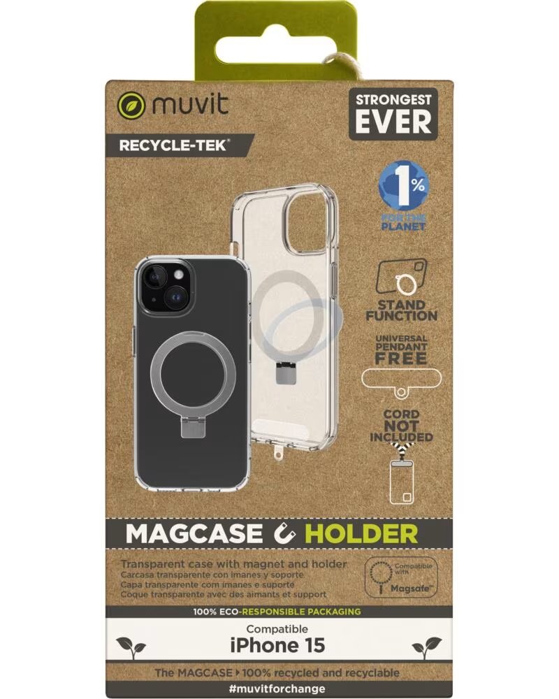 MUVIT Funda recycletek magsafe soporte para iphone 15 transparente