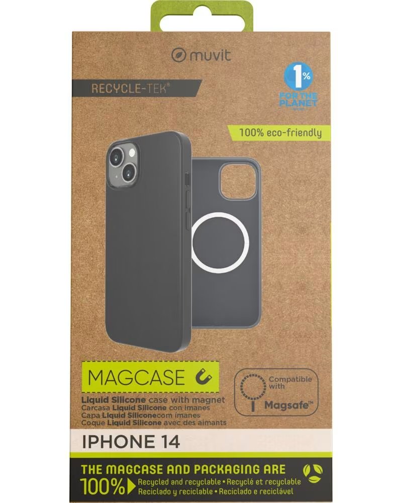 MUVIT Funda recycletek liquid silicone magsafe para apple iphone 14 negra