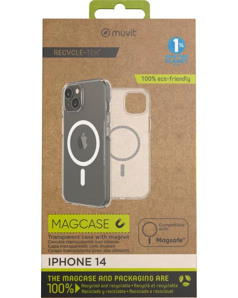 MUVIT Funda recycletek magsafe para apple iphone 14 transparente