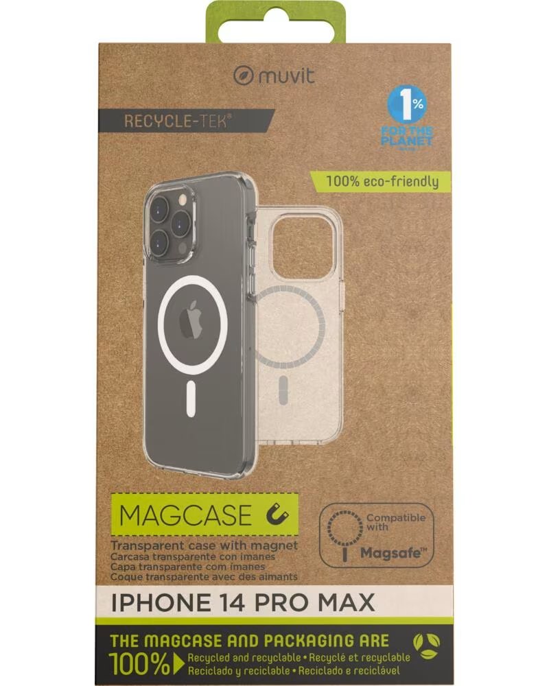 MUVIT Funda recycletek magsafe para apple iphone 14 pro max transparente