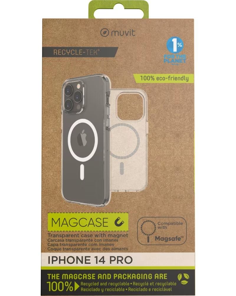 MUVIT Funda recycletek magsafe para apple iphone 14 pro transparente