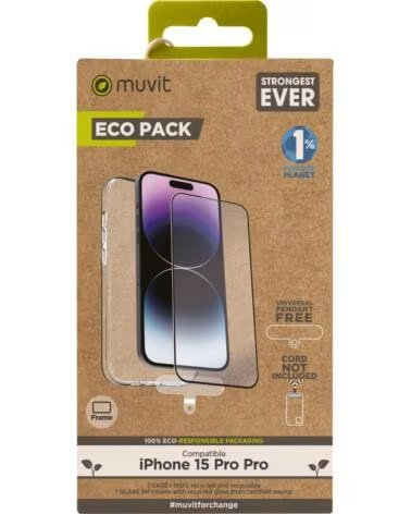 MUVIT Funda para iphone 15 pro max protector pantalla vidrio templado plano marco negro