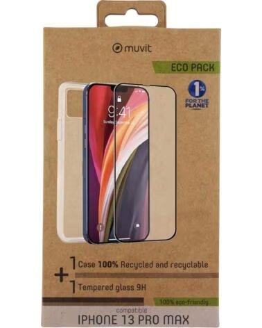 MUVIT Funda para iphone 13 pro max protector pantalla vidrio templado plano marco negro