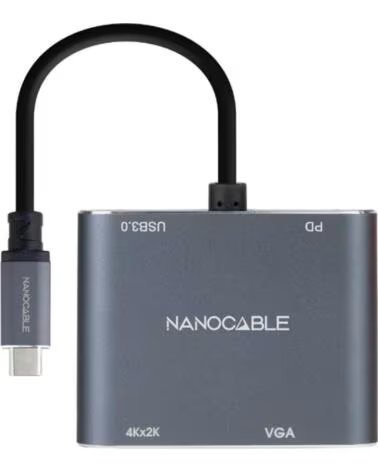 NANO CABLE Conversor nanocable usb tipo c a vga - hdmi - pd - usb 3 0 - 0 15m - macho - hembra - gris