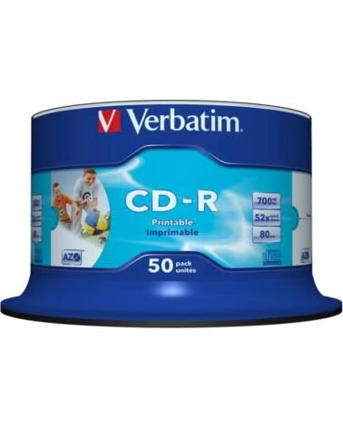 VERBATIM cd - r 700mb 52x tarrina 50 unidades imprimible inkjet super azo