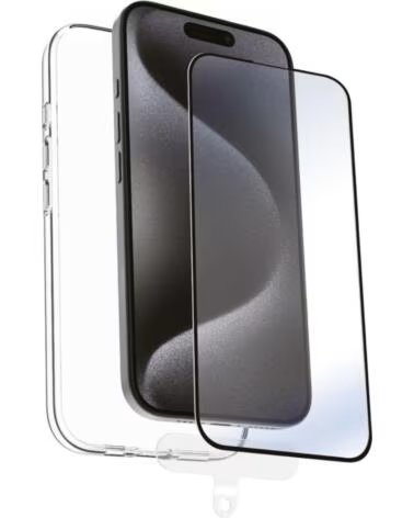 MUVIT Funda recycletek para apple iphone 16 pro max transparente protector cristal templado marco negro