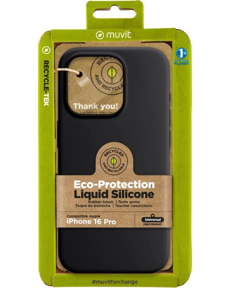 MUVIT Funda recycletek liquid silicone para apple iphone 16 pro max negra