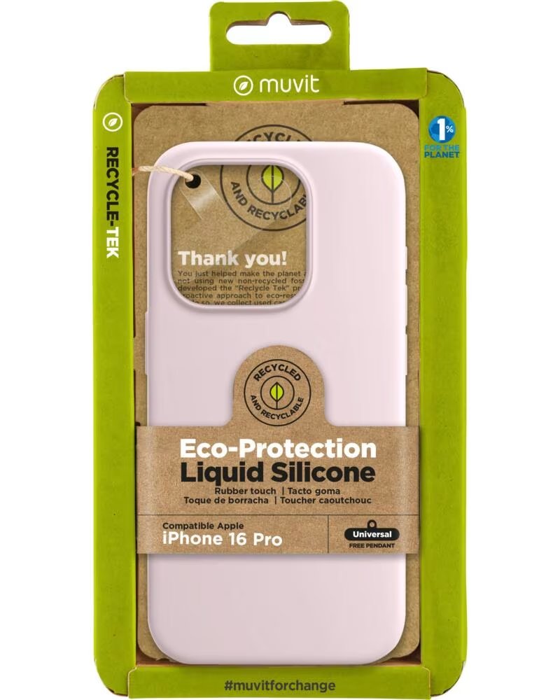 MUVIT Funda recycletek liquid silicone para apple iphone 16 pro rosa
