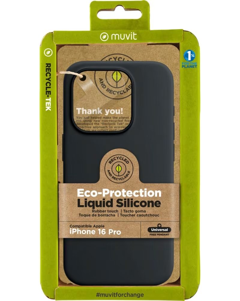 MUVIT Funda recycletek liquid silicone para apple iphone 16 pro negra