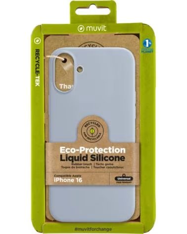 MUVIT Funda recycletek liquid silicone para apple iphone 16 azul cielo