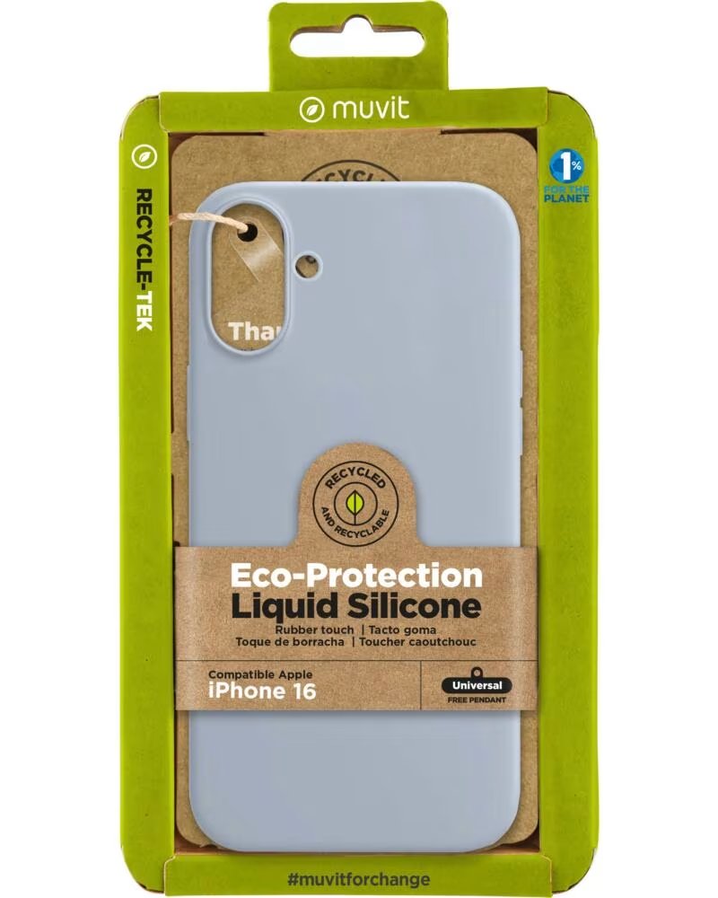 MUVIT Funda recycletek liquid silicone para apple iphone 16 azul cielo
