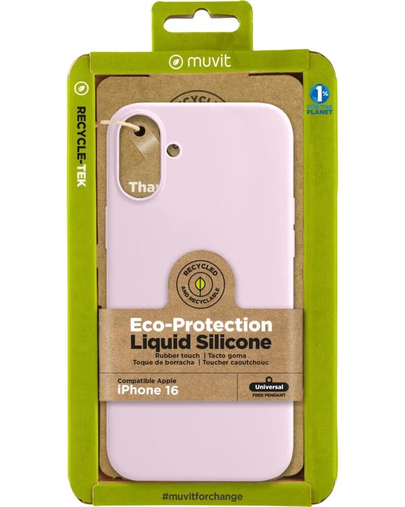 MUVIT Funda recycletek liquid silicone para apple iphone 16 rosa