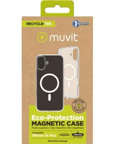 MUVIT Funda recycletek magsafe para apple iphone 16 plus transparente