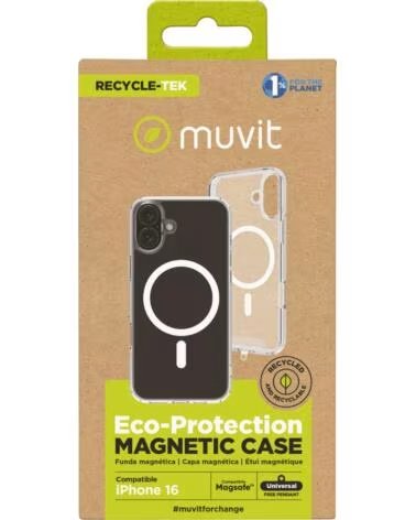 MUVIT Funda recycletek magsafe para apple iphone 16 transparente