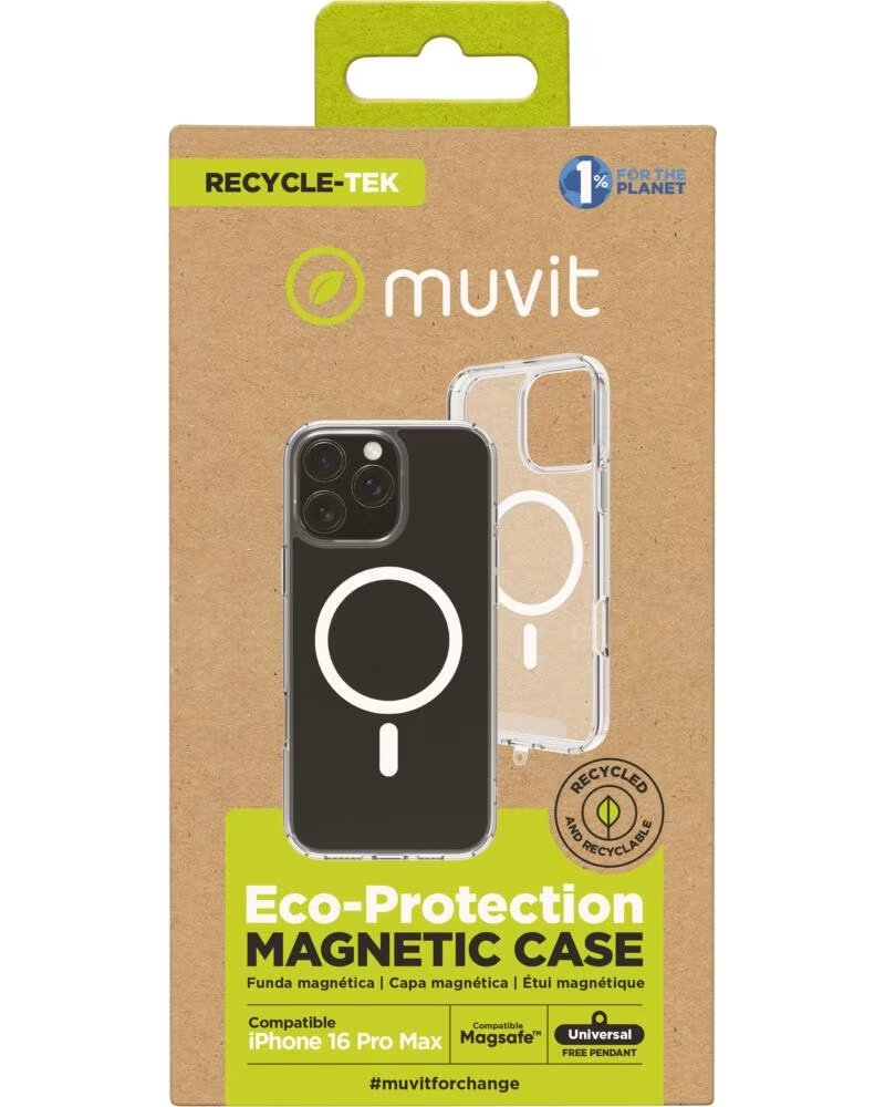MUVIT Funda recycletek magsafe para apple iphone 16 pro max transparente