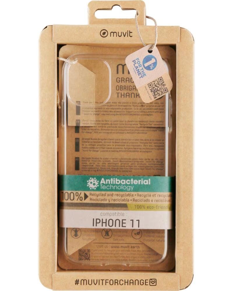 MUVIT Funda recycletek antibacteriana para apple iphone 11 transparente