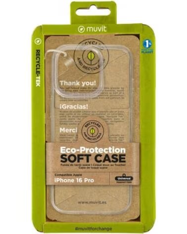 MUVIT Funda recycletek para apple iphone 16 pro transparente