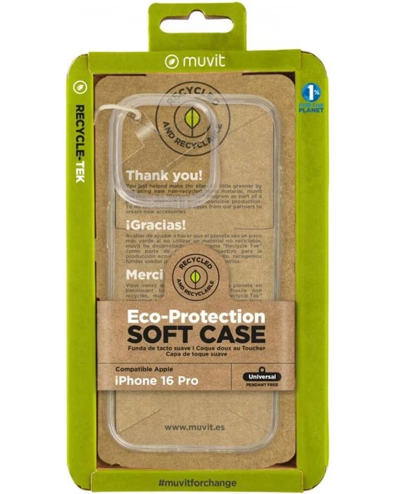MUVIT Funda recycletek para apple iphone 16 pro transparente