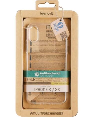 MUVIT Funda recycletek antibacteriana para apple iphone x - xs transparente