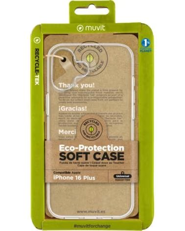 MUVIT Funda recycletek para apple iphone 16 plus transparente