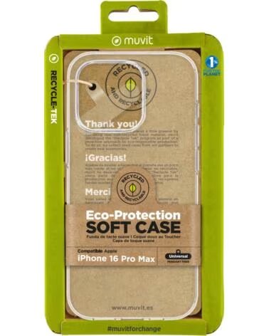 MUVIT Funda recycletek para apple iphone 16 pro max transparente