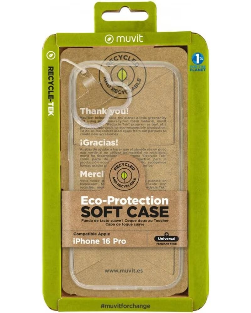 MUVIT Funda recycletek para apple iphone 16 transparente