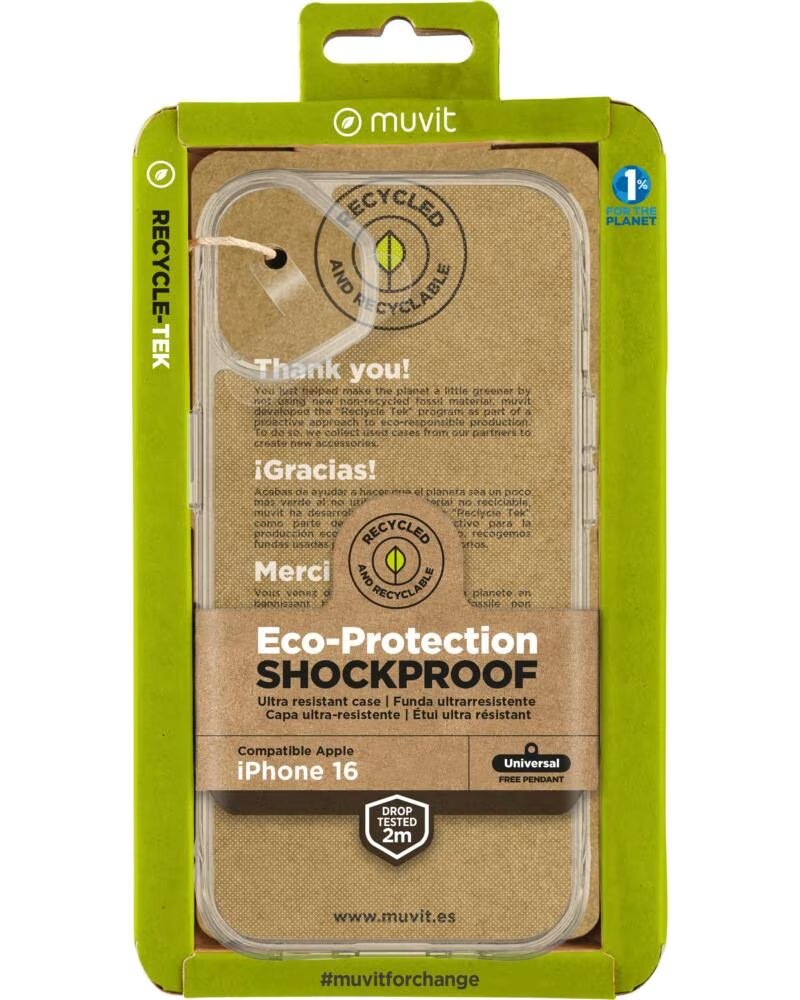 MUVIT Funda shockproof 2m para apple iphone 16 transparente