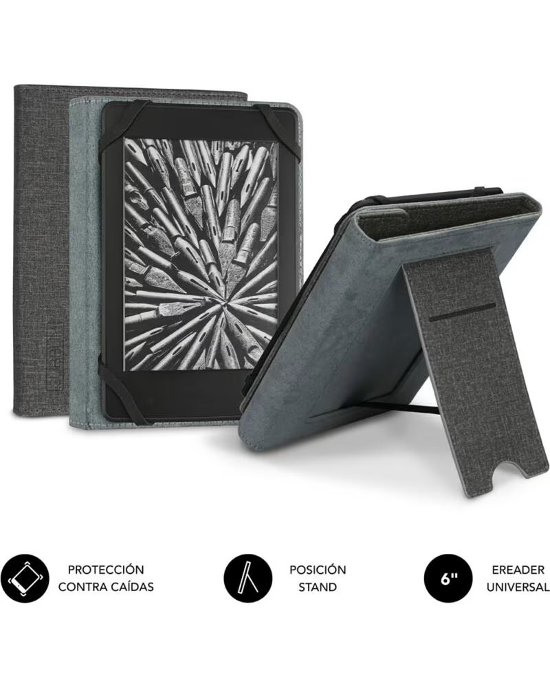 SUBBLIM Funda clever ebook case 6 pulgadas stand case gris