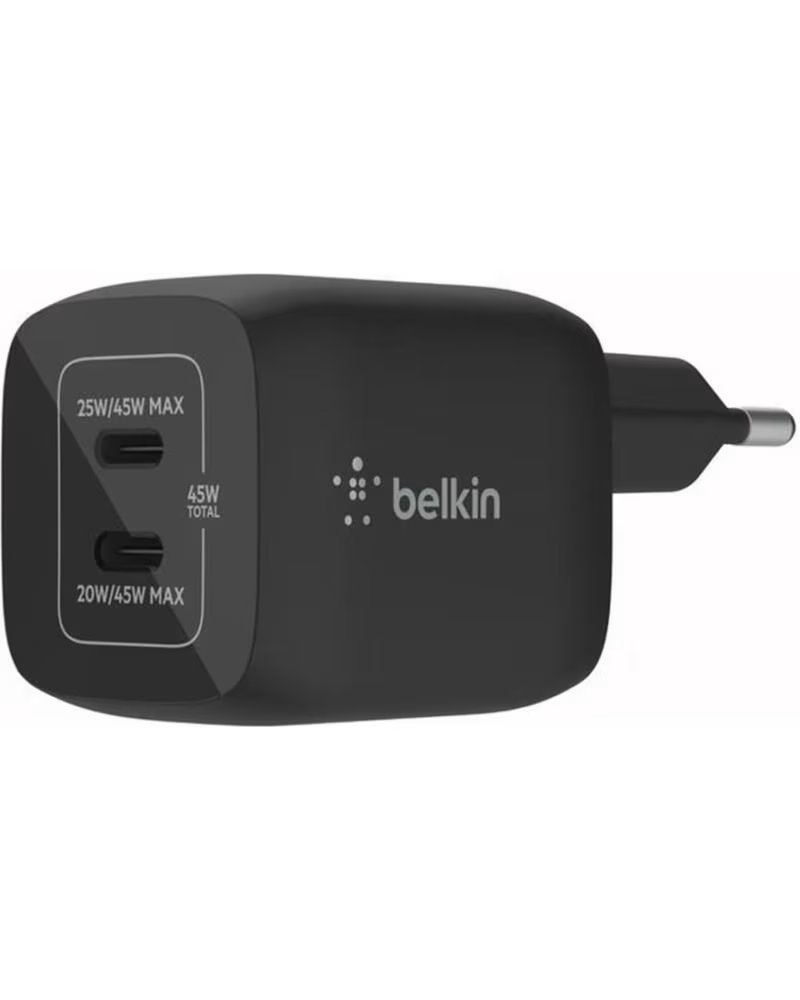 BELKIN Cargador de pared wch011vfbk 45w 2x usb tipo c negro