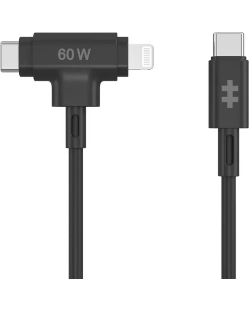 HYPER Cable usb tipo c a usb tipo c - lightning 1 5m - macho - macho - negro