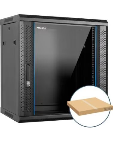 PHASAK Armario rack mural 19 pulgadas pro 12u 600x450 desmontado envio flat pack incluyen 2 vent bolsa tornilleria pho 2112d