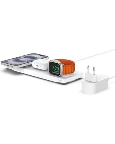 BELKIN Base de carga inalambrica wiz016vfwh magsafe 3 en 1 apple iphone airpods watch blanco