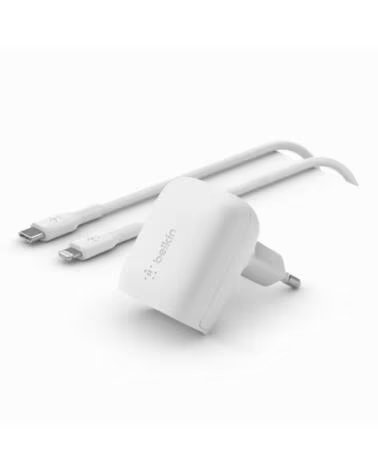 BELKIN Cargador de pared wca006vf1mwh - b5 20w 1x usb tipo c blanco cable lightning a usb tipo c 1m
