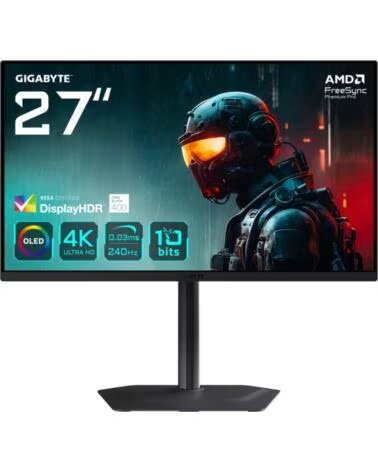 GIGABYTE Monitor oled gaming 27 pulgadas m27ua ek 4k uhd - dp - hdmi - 240hz - 0 03ms - vesa 100x100