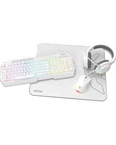 KROM Pack Gaming Kenta- Teclado RGB Raton Alfombrilla Auriculares- Blanco