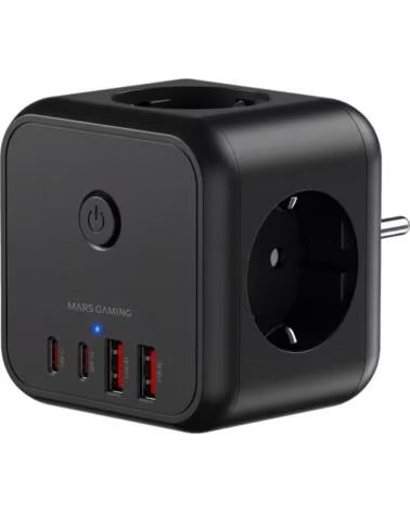 MARS GAMING Cargador de pared md - cube20 20w 3x schuko 2x usb tipo c 2x usb tipo a negro